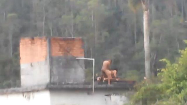 Lo agarran follando en el techo de la casa